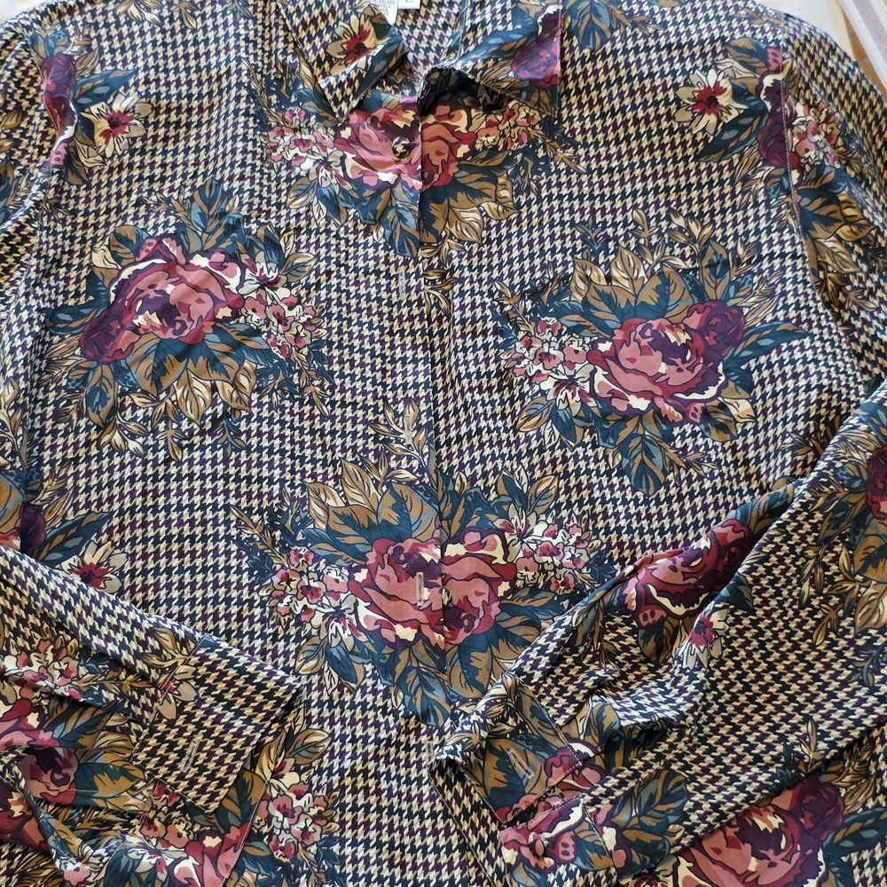 Floral And Houndstooth Patterned Women's Top